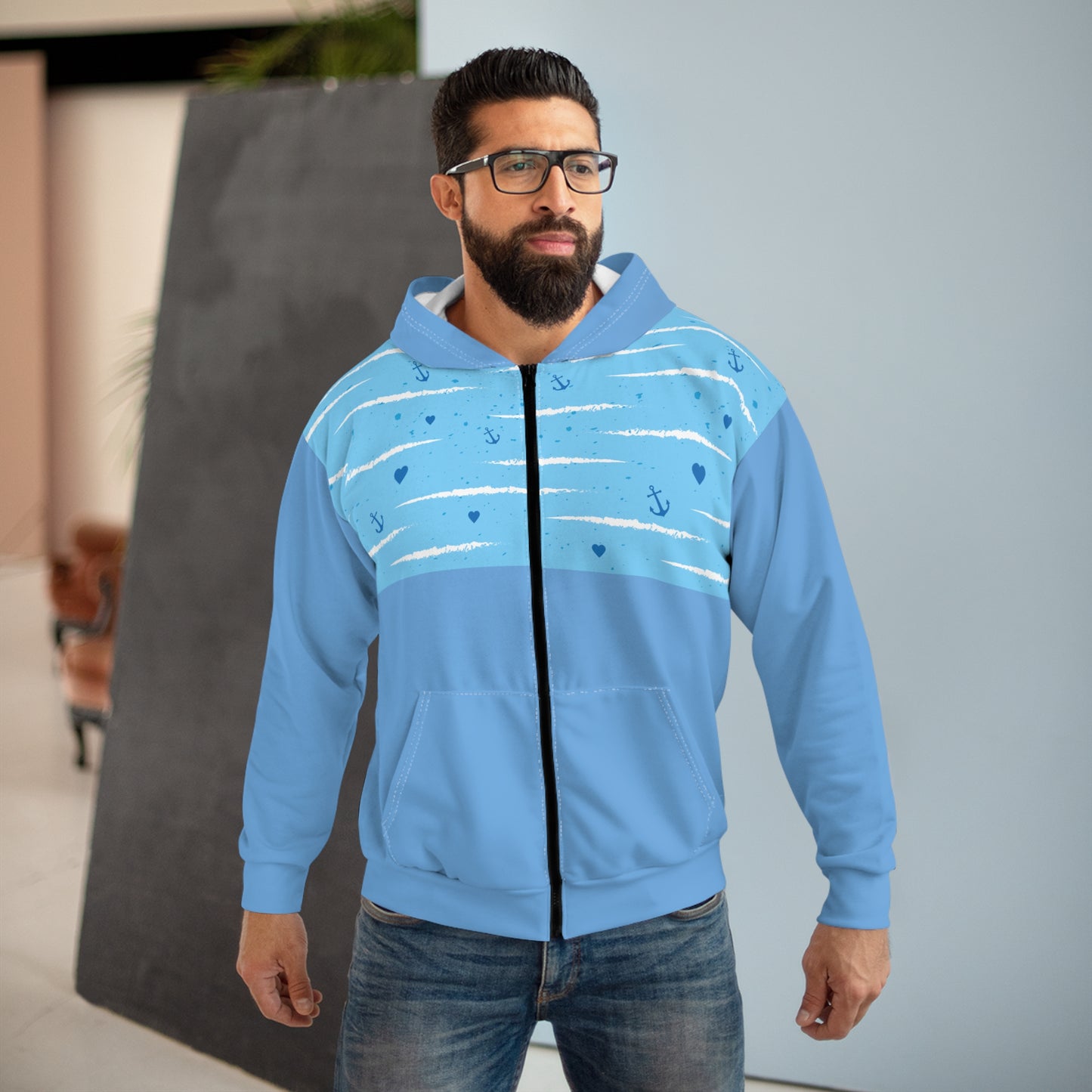 Ocean-Inspired Unisex Zip Hoodie, Nautical Apparel