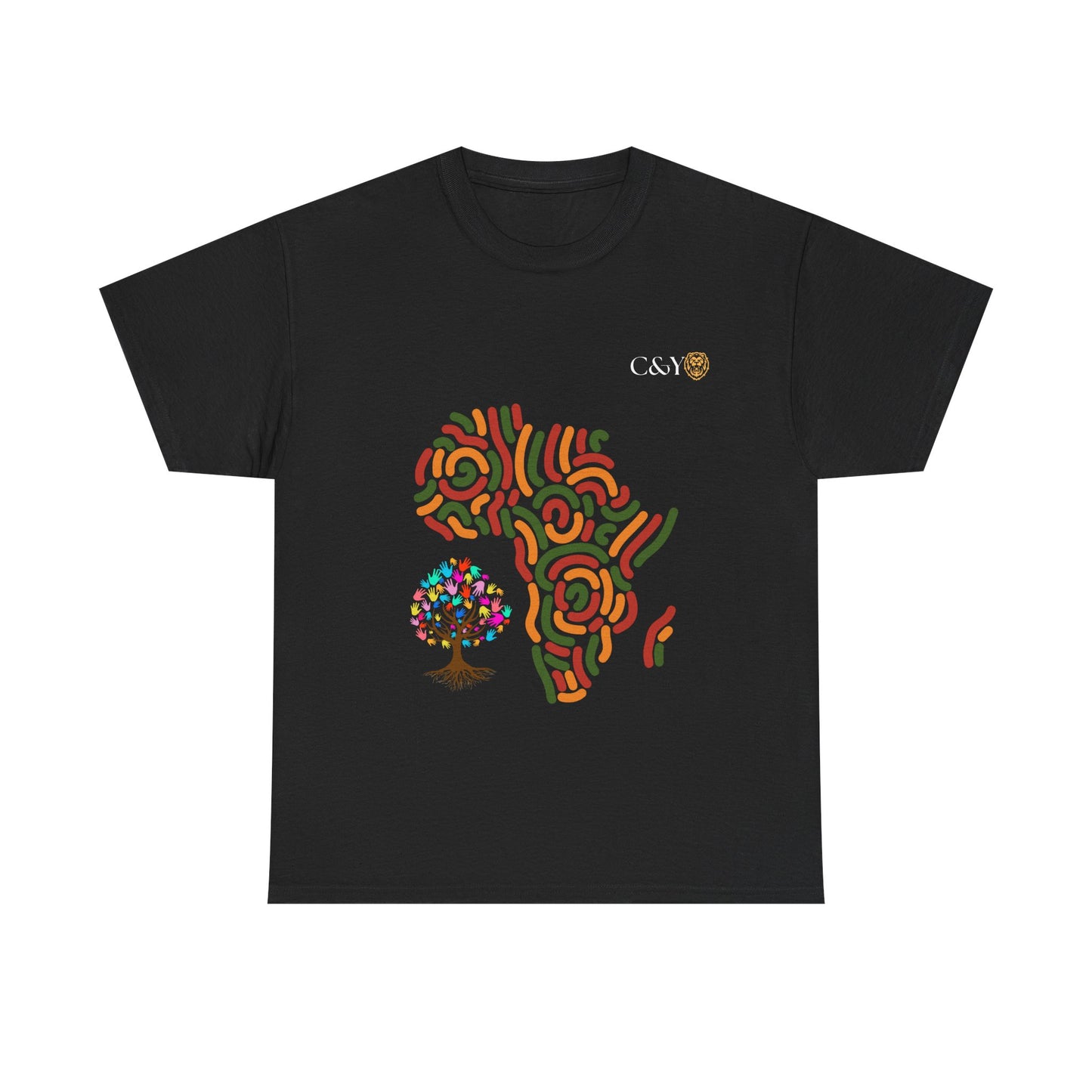 T-shirt unisexe “African Culture” en coton épais – Motif d’arbre coloré, style ethnique vibrant