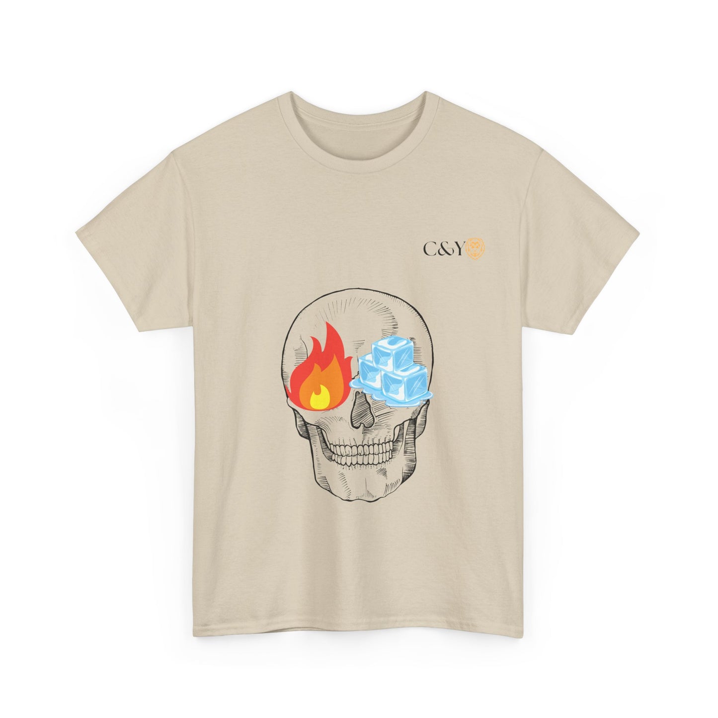 T-shirt “Skull Fire & Ice” – Coton épais unisexe, streetwear graphique