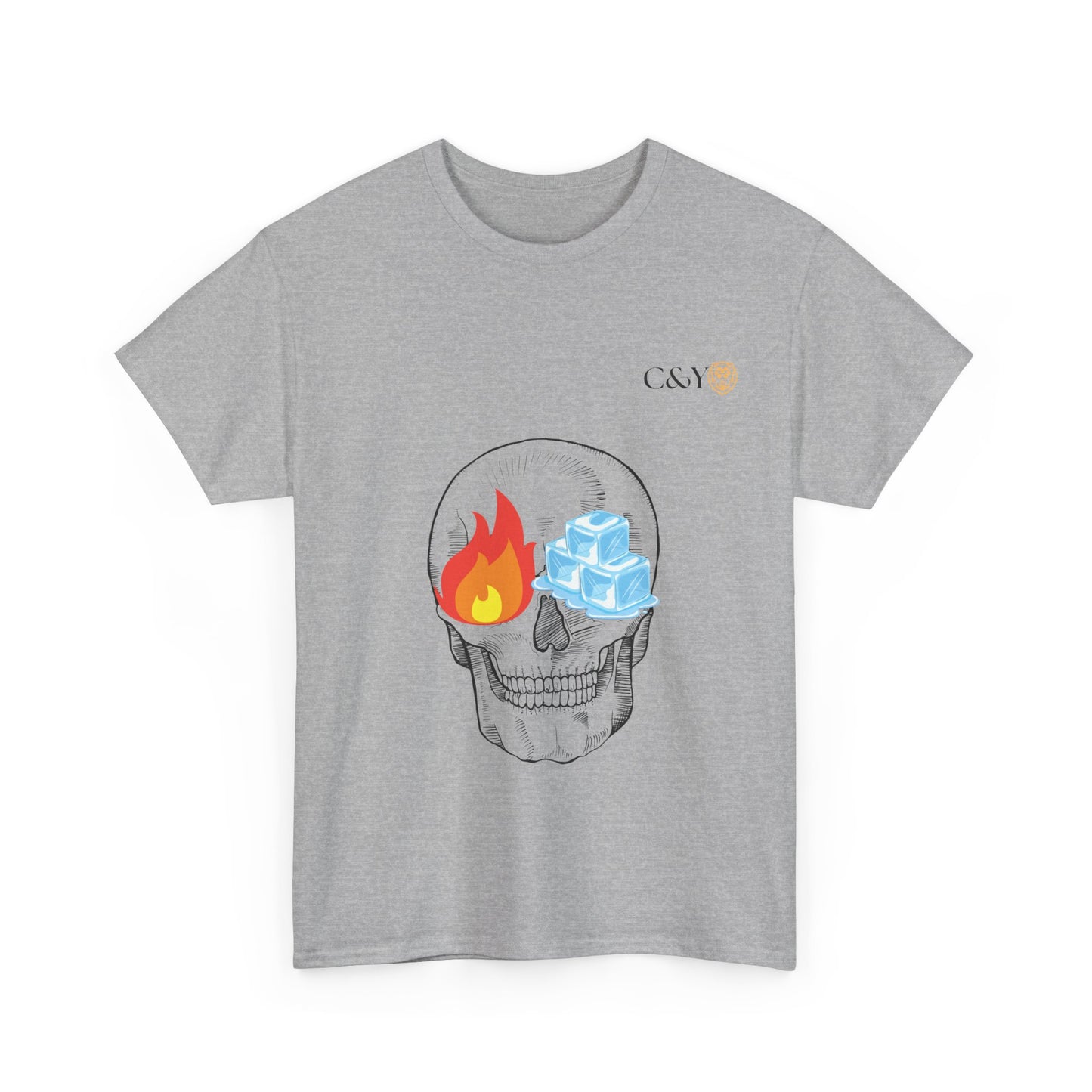T-shirt “Skull Fire & Ice” – Coton épais unisexe, streetwear graphique