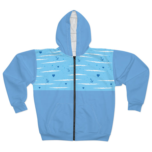 Ocean-Inspired Unisex Zip Hoodie, Nautical Apparel
