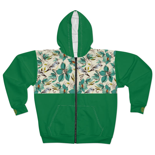 Unisex Zip Hoodie Bird Garden” – Vert botanique