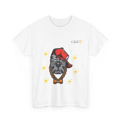 T-shirt graphique “Playful Dog” – Coton épais unisexe, cadeau idéal pour les amoureux des chiens, style casual & streetwear