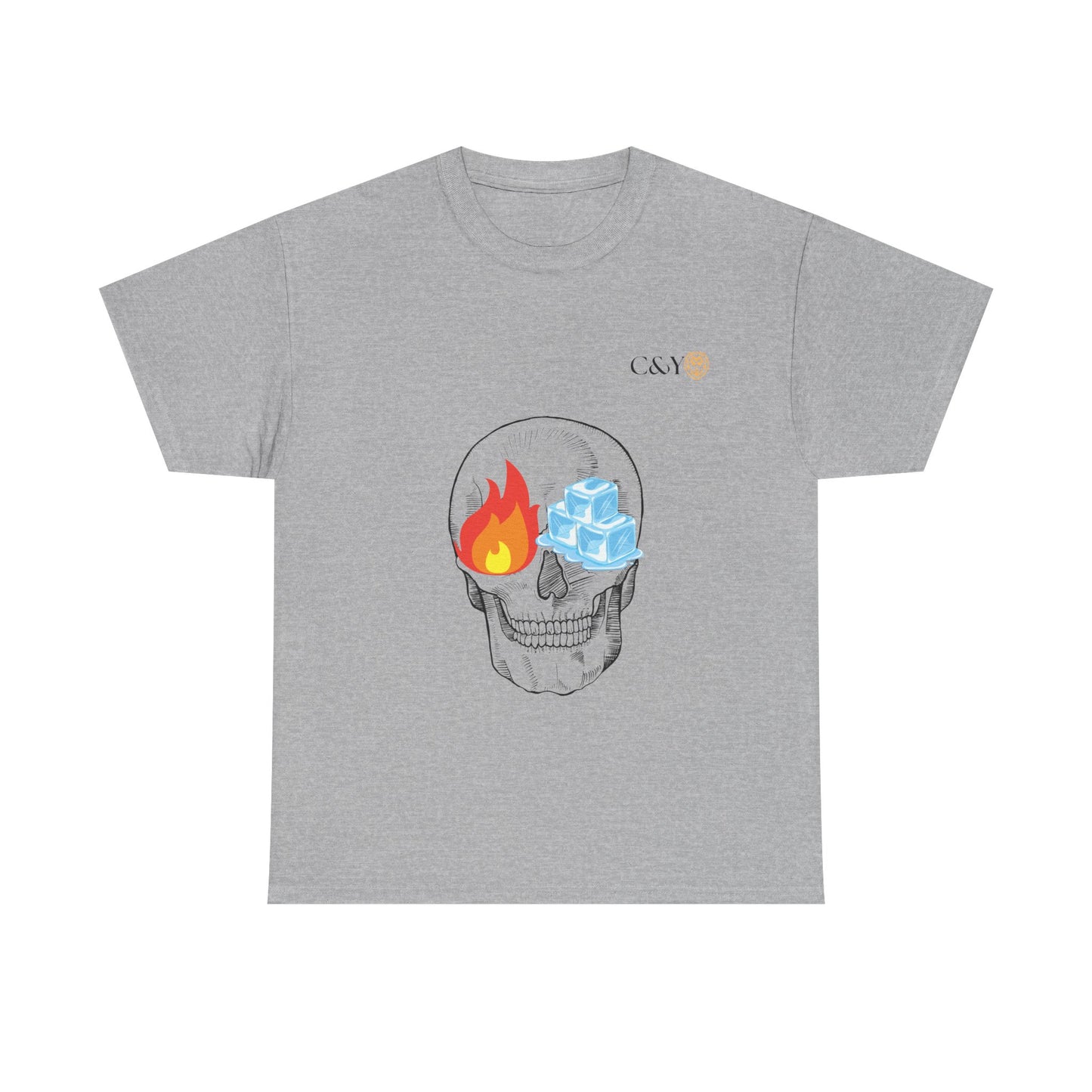 T-shirt “Skull Fire & Ice” – Coton épais unisexe, streetwear graphique