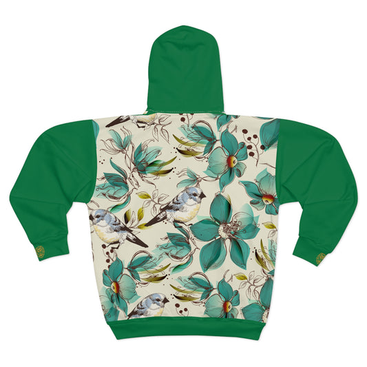 Unisex Zip Hoodie Bird Garden” – Vert botanique