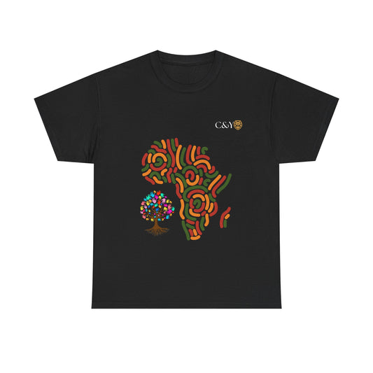 T-shirt unisexe “African Culture” en coton épais – Motif d’arbre coloré, style ethnique vibrant