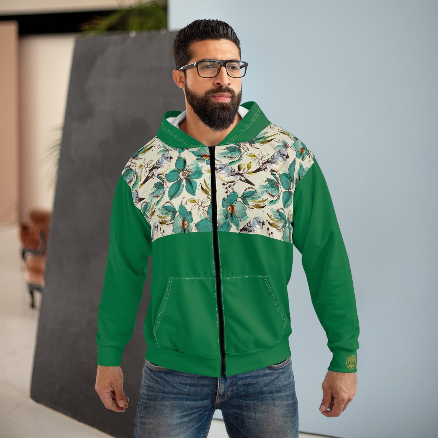 Unisex Zip Hoodie Bird Garden” – Vert botanique