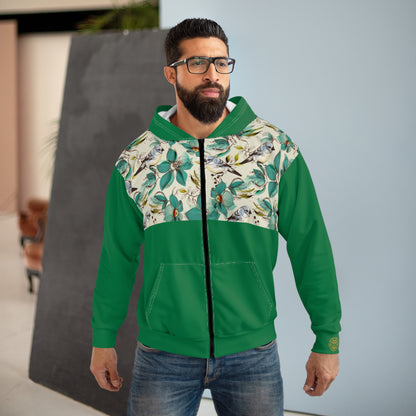 Unisex Zip Hoodie Bird Garden” – Vert botanique