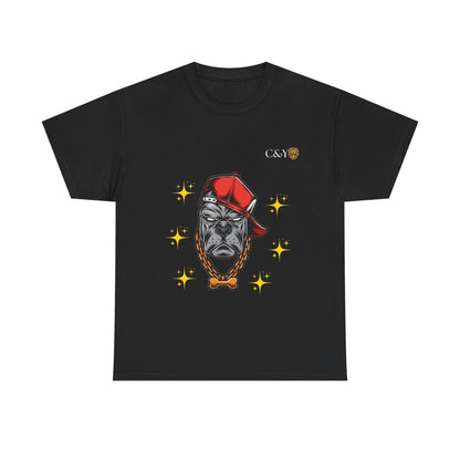 T-shirt graphique “Playful Dog” – Coton épais unisexe, cadeau idéal pour les amoureux des chiens, style casual & streetwear