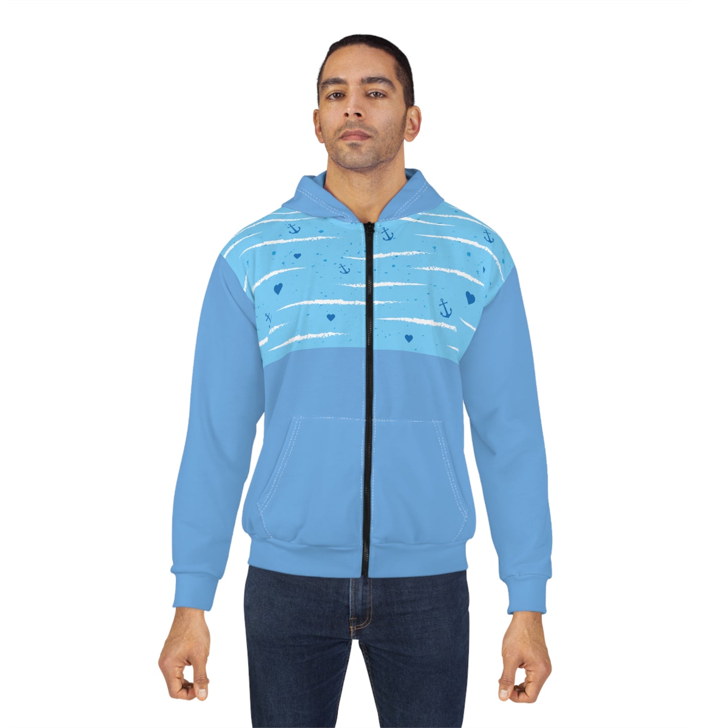 Ocean-Inspired Unisex Zip Hoodie, Nautical Apparel