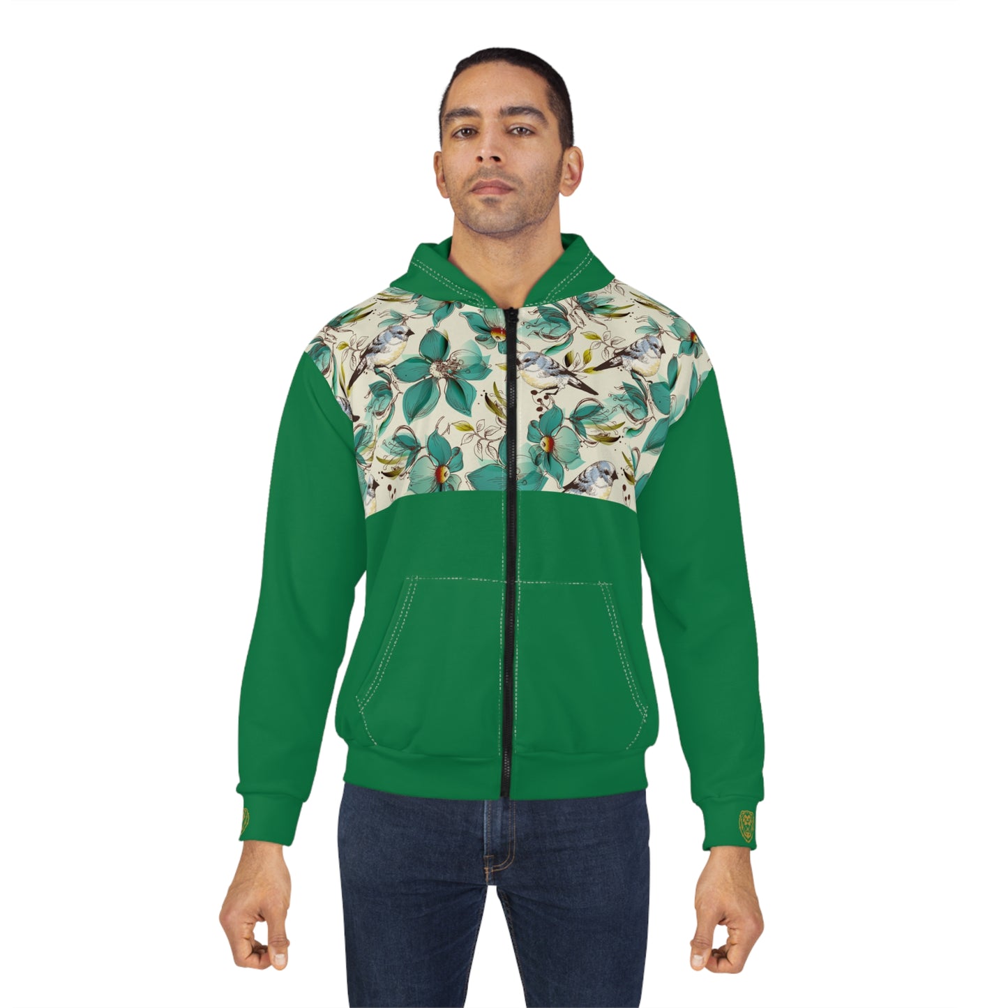 Unisex Zip Hoodie Bird Garden” – Vert botanique