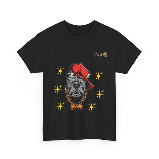 T-shirt graphique “Playful Dog” – Coton épais unisexe, cadeau idéal pour les amoureux des chiens, style casual & streetwear