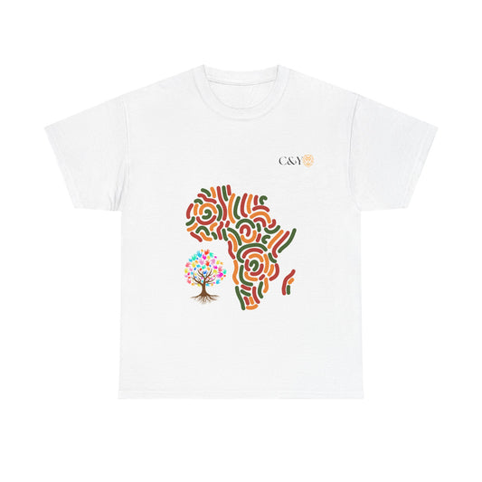 T-shirt unisexe “African Culture” en coton épais – Motif d’arbre coloré, style ethnique vibrant