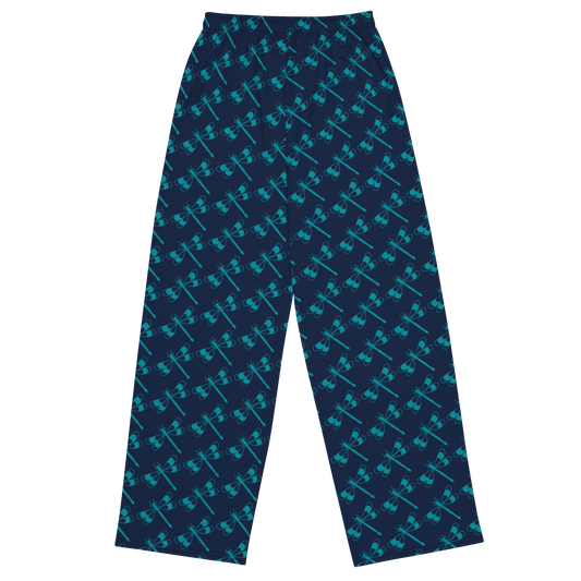Pantalon large all over unisexe Dragonfly Dream – Bleu nuit & insectes célestes