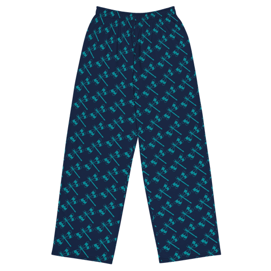 Pantalon large all over unisexe Dragonfly Dream – Bleu nuit & insectes célestes